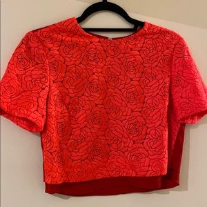 ALC Thompson silk and red rose lace top (4)